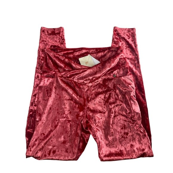 Fabletics Leggings Crossover Crushed Velour Red High Rise Women XXS Athleisure - Picture 6 of 11